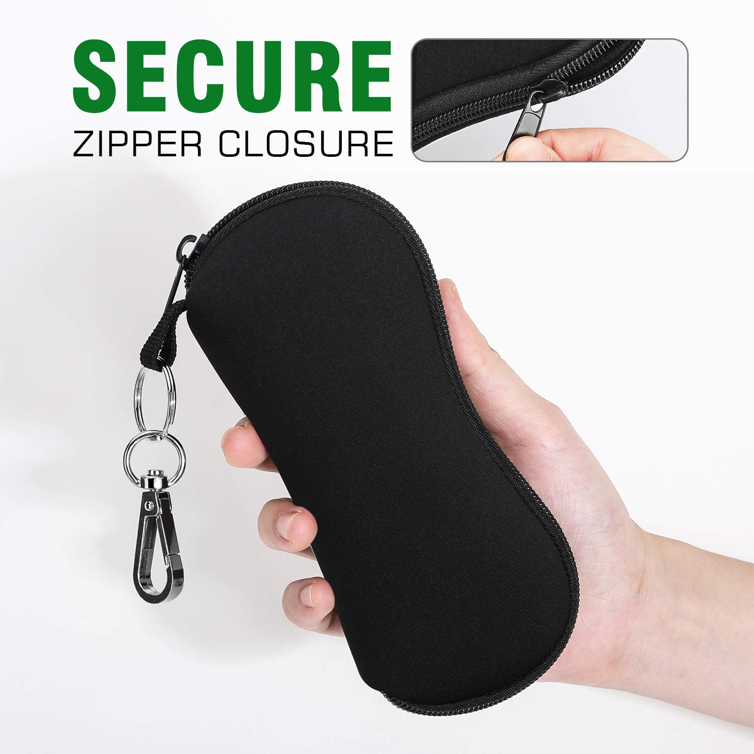 MoKo Etui na okulary - 2 szt. [Ultra lekki] neoprenowy zamek błyskawiczny do przechowywania miękkich okularów przeciwsłonecznych z klipsem do paska do okularów, etui na klucze, ołówki, karty