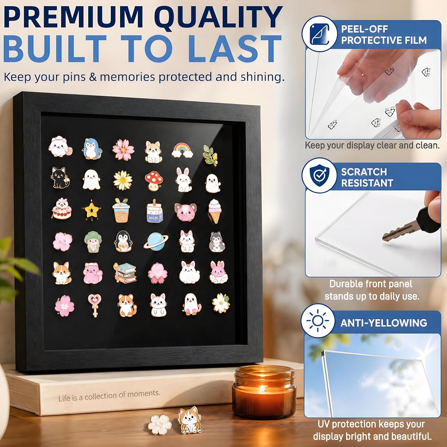 ZAVOOS Enamel Pin Display Frame, 11 x 11 Inch, Ideal for Wall and Tabletop image 3