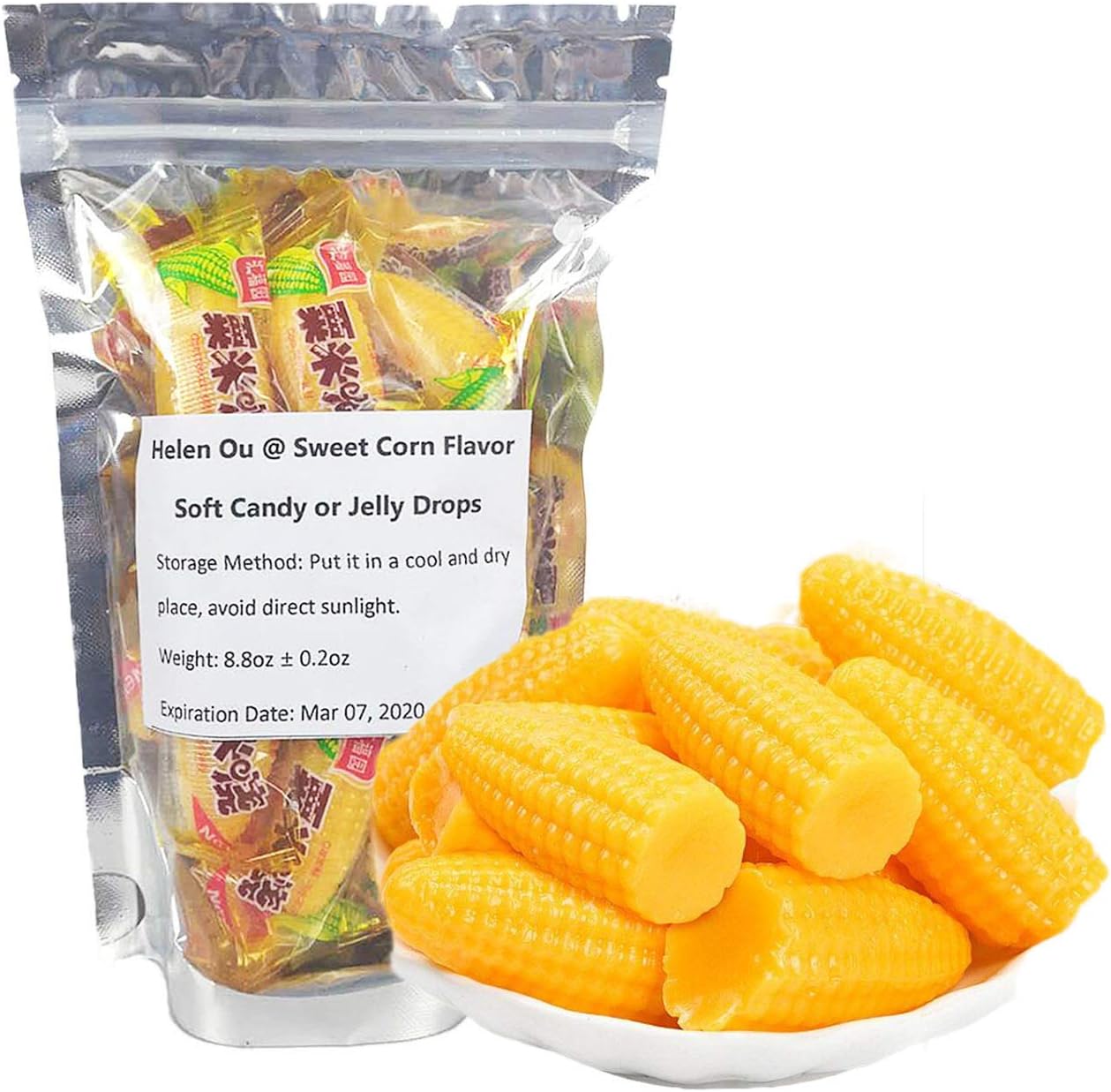 Helen Ou @ Chinese Snacks Candy: Sweet Corn Flavor Soft Candy or Jelly Drops 250g/8.8oz