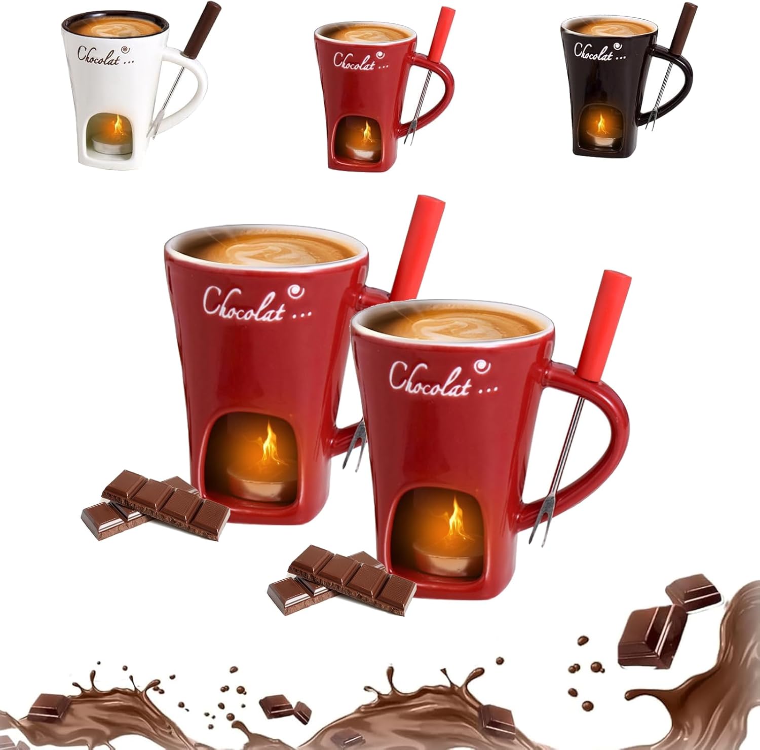 Taza De Fondue De Chocolate, Personal Fondue Mug - With Forks, Fondue Mug - Gifts for Birthday, Wedding and More