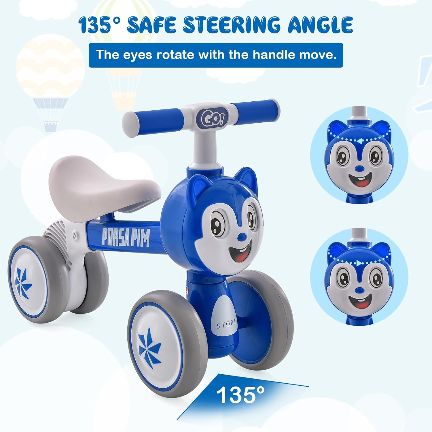 BABY JOY Balance Bike, No-Pedal Lightweight Toddler Bike with 4 Wheels, First Birthday Gift Balance Bike for 1+ Year Old Boys & Girls, Indoor & Outdoor Animal Ride-On Toy, Blue