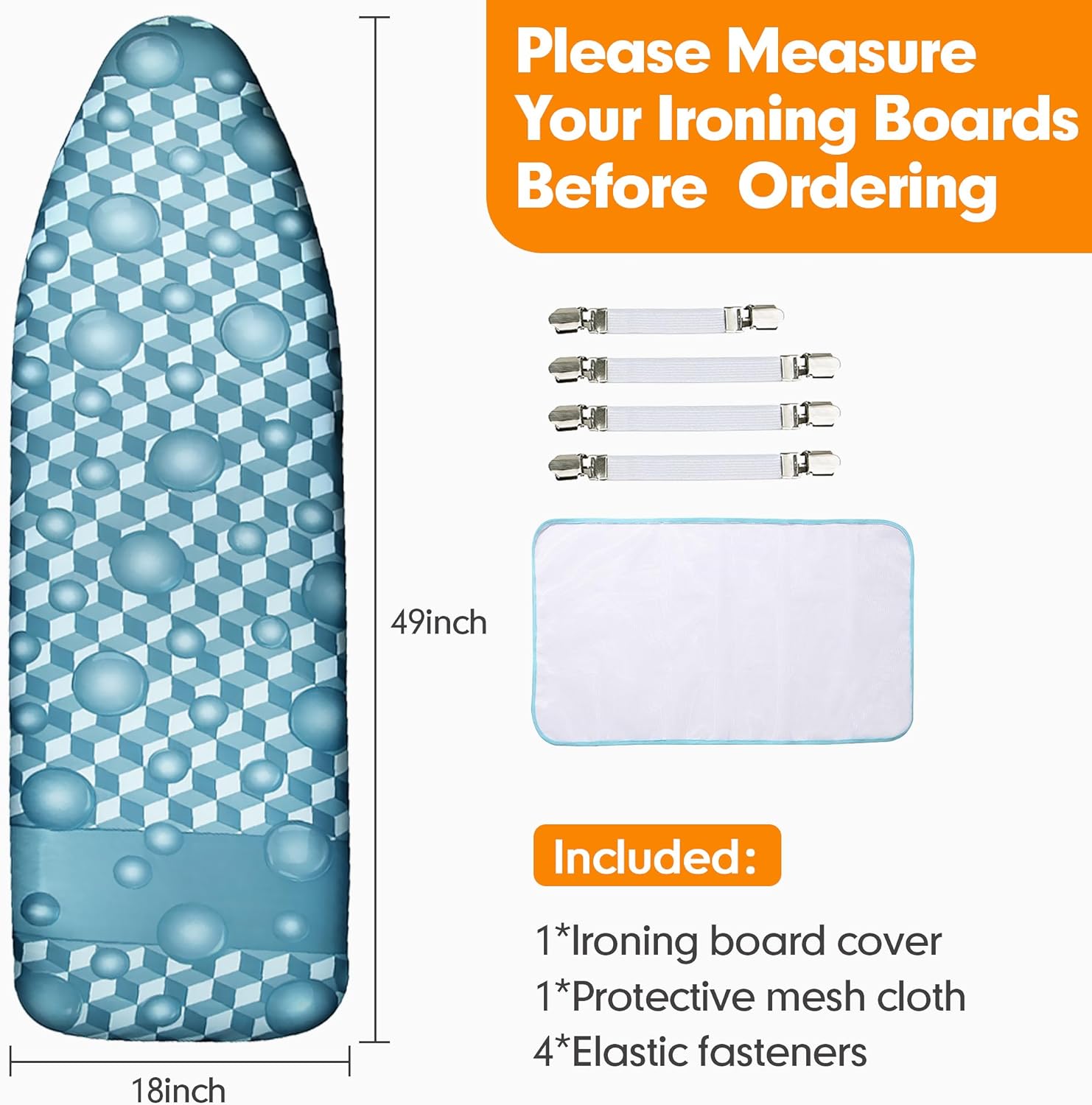 Ironing Board Cover and Pad, 18x49 Extra Wide Thick Iron Padding, Scorch & Stain Resistant Ironing Board Cover, Heavy Duty Iron Board Padded with Adjustable Fasteners Durable Elastic Edge, Berry Blue