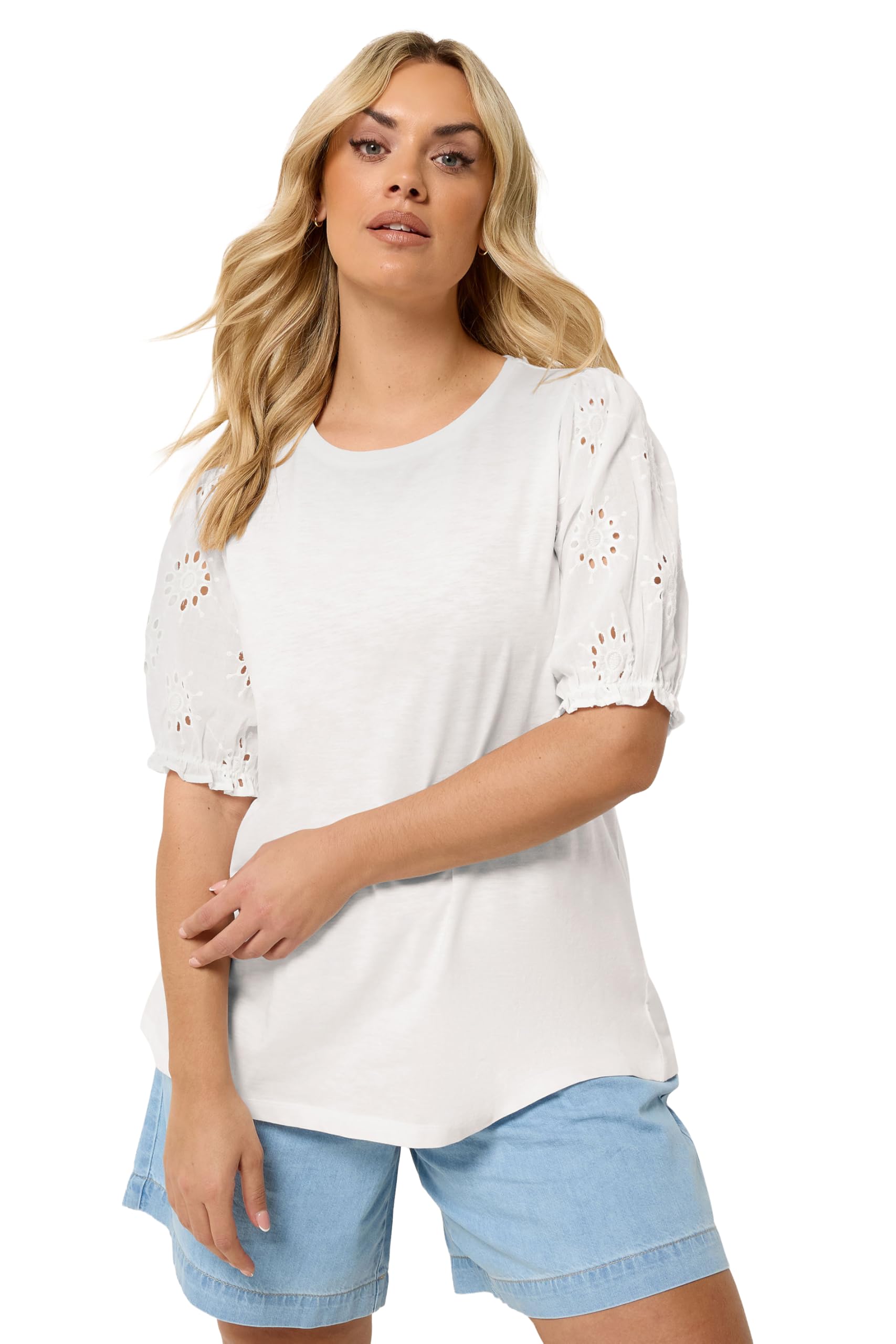 Yours Women's White Broderie Anglaise T-Shirt In Size 20