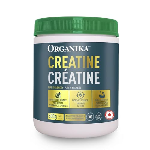 Organika Canadian-Made Creatine Powder- Pure Micronized Creatine Monohydrate - Helps Build Lean Muscle, Increase Strength, and Improved Recovery and Performance for Men and Women - 500g, 100 servings