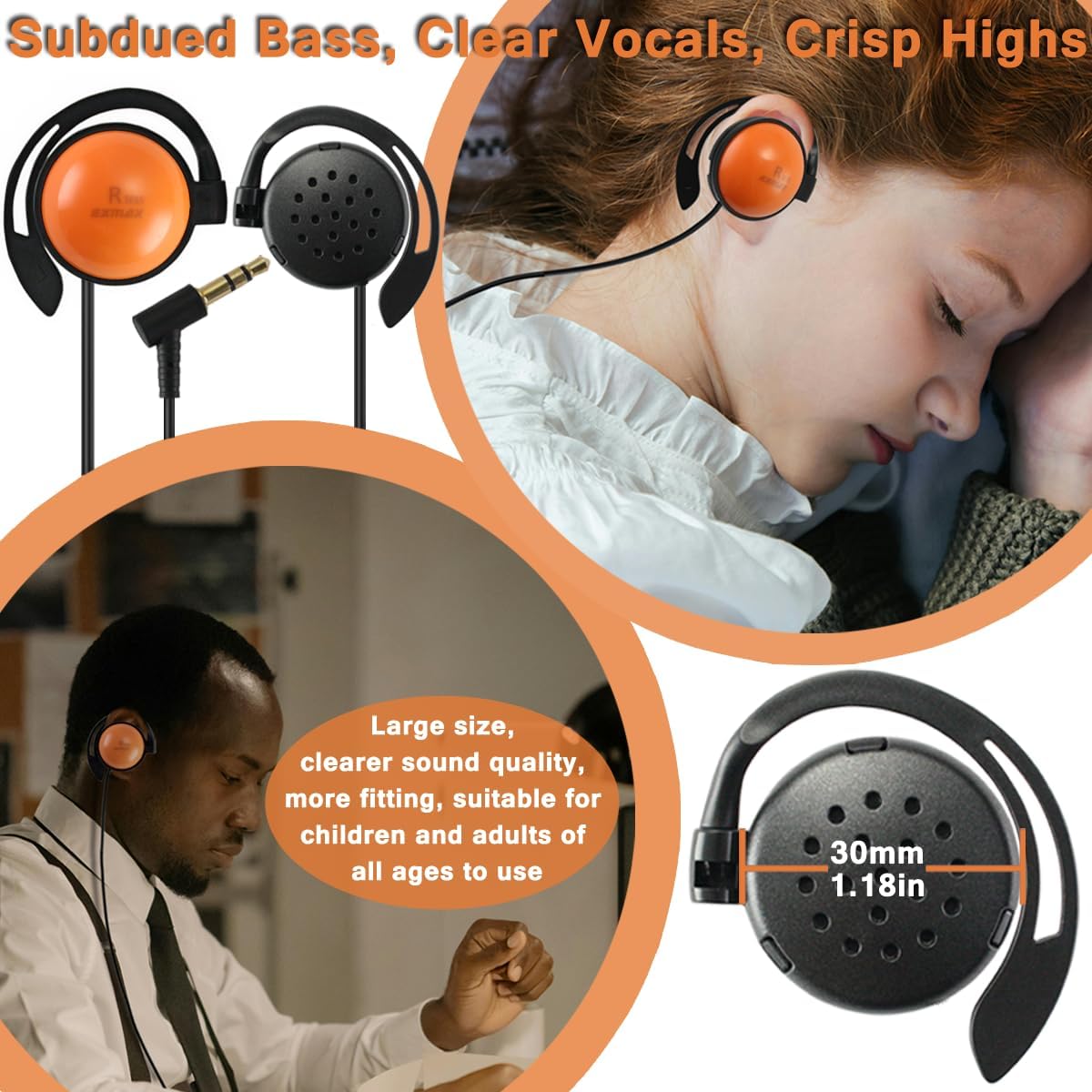 EXMAX SE-55 Single Side Earphone 3.5mm Foamless Wired Ear-Hook Large Speaker for EX-200N EX-100 Plus Wireless Tour Guide Receiver Touring Groups Audience Radio Podcast Laptop MP3(Right-Side Earphone) image 8 of 9 B0DNJJNVG1