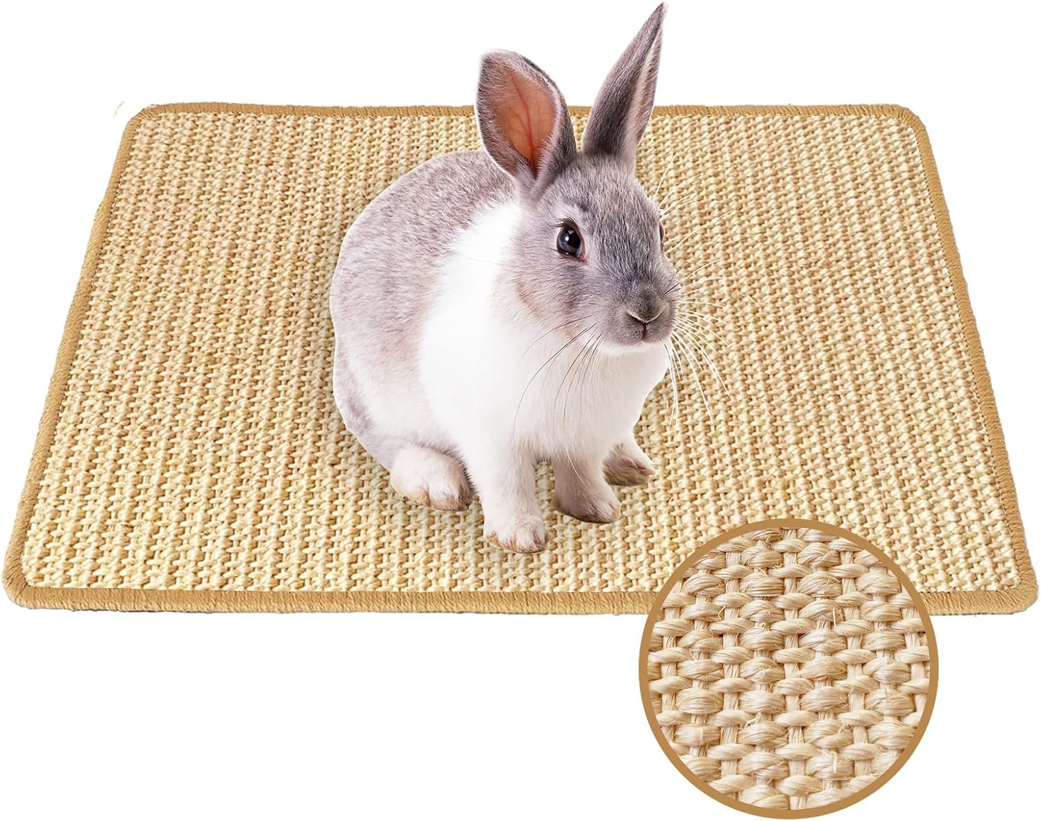 Rabbit Scratching Pad, 16 x 12 Inch Natural Sisal Bunny Scratch Mat Scratcher Mats Claws and Teeth Care for Biting Sleeping Nesting Small Animal Bedding Chew Toys Bed Play Toy (Brown, 2Pcs)