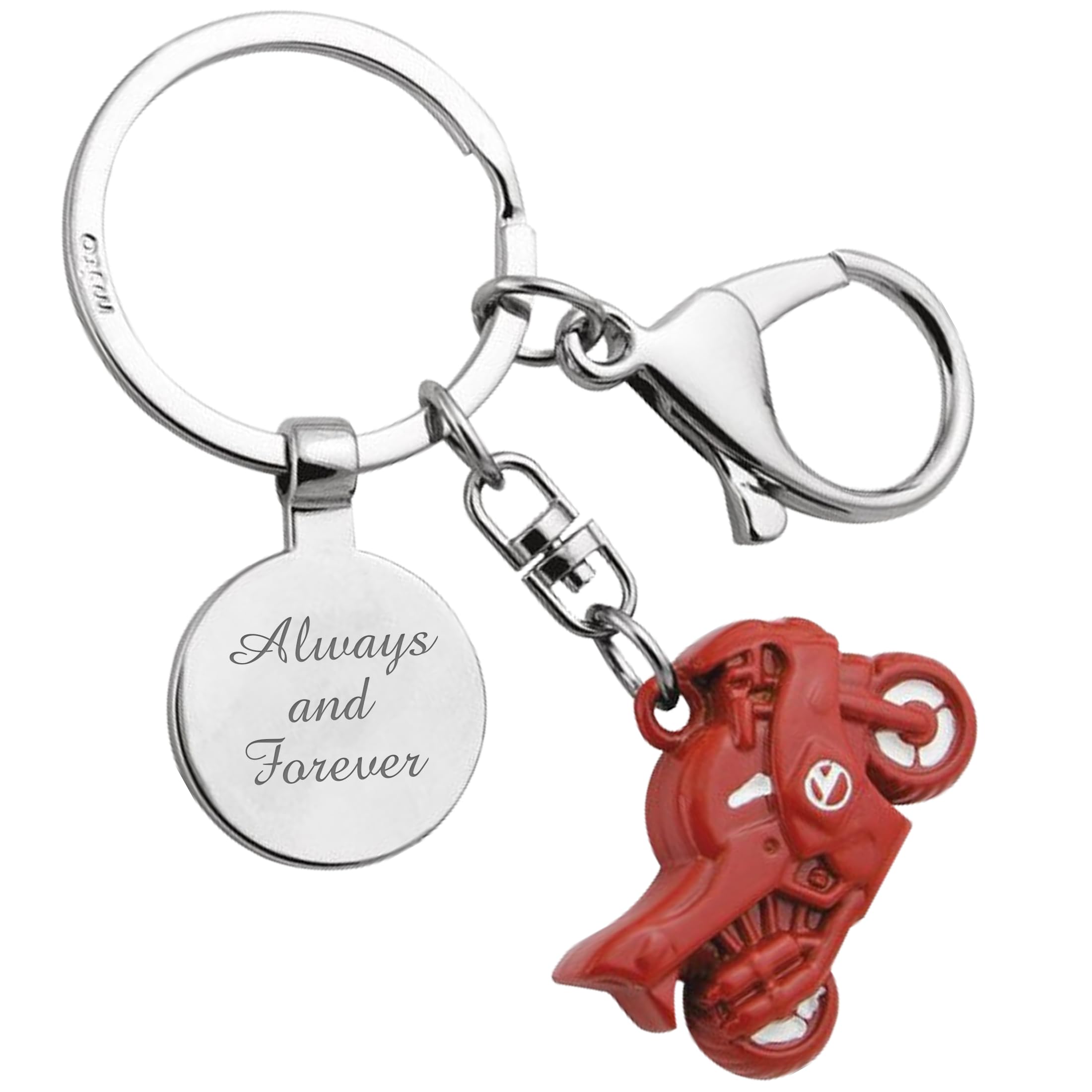 Eio Gifts Unisex Red And White Personalised Red With White Detail Motorbike/Motorcycle Keyring | Unique Gift For Bikers, New Drivers, Men And Women | Cool Keychain Accessories For Superbike, Mopeds, Keys And Bag | Boxed
