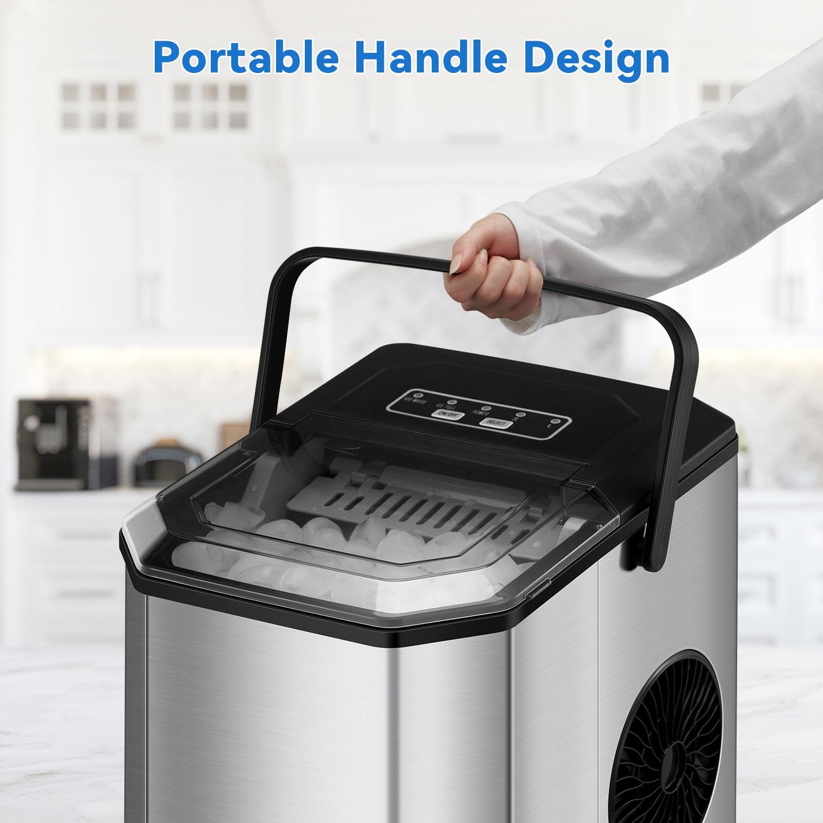 Countertop Ice Maker 26lbs/24hours Portable Small Ice Machine Stainless Steel Bullet Ice Machine With Scoop, Low Noise, Compact, Self-Cleaning Mini Ice Maker For Kitchen Office Camping Party on Fridge.com - View 6