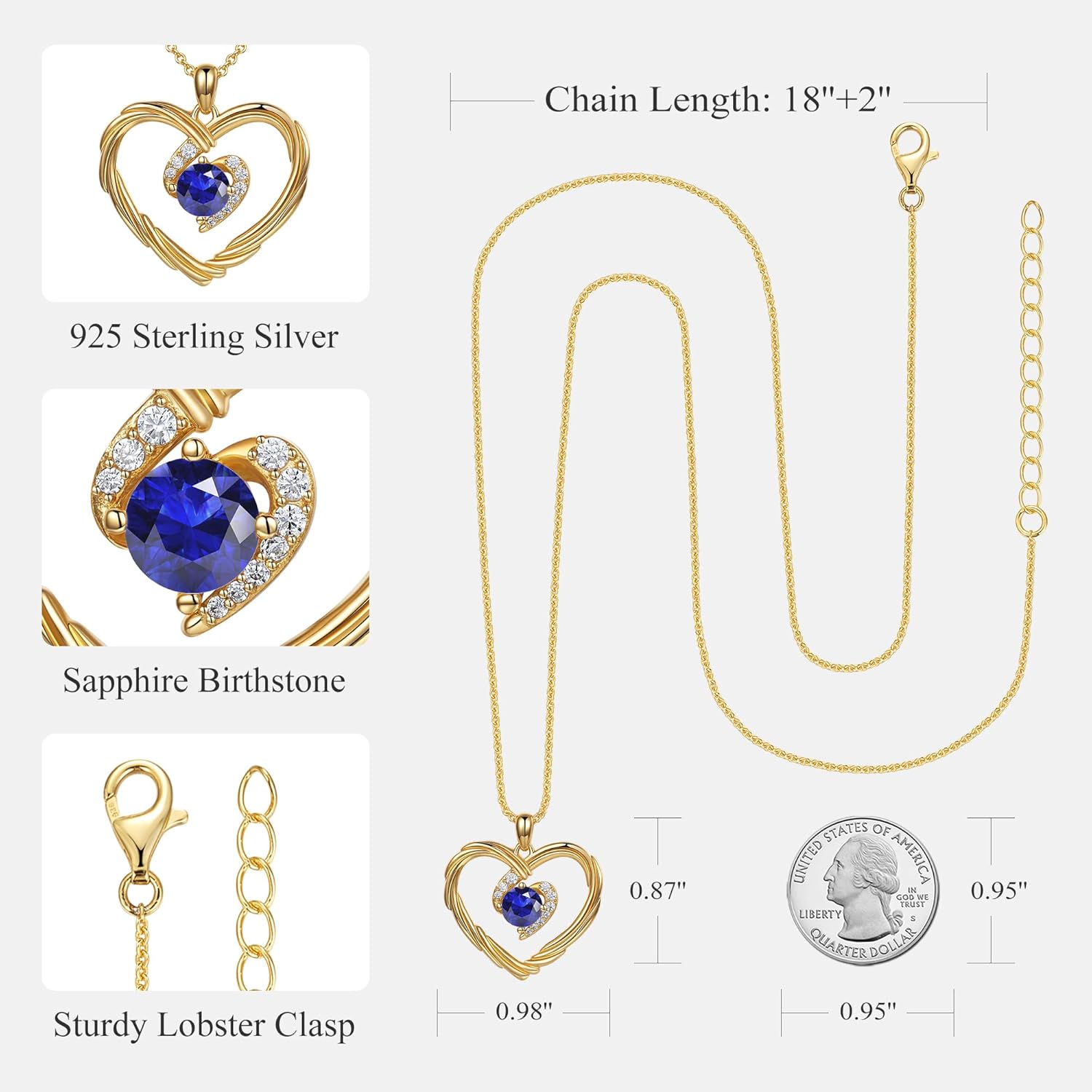 G&GEMSJEW 18K Gold Heart Birthstone Necklaces for Women, S925 Sterling Silver Jewelry Birthday Gifts for Women Wife Girlfriend Mom, Anniversary Christmas Valentines Gifts - Image 4