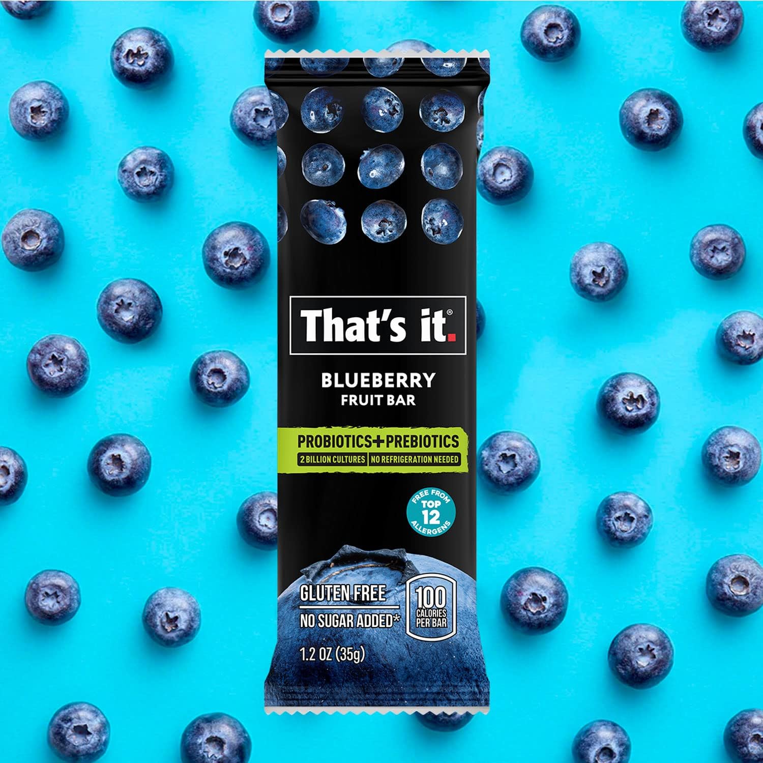 That's it. (12 Pack Blueberry Probiotic Fruit Bar Immunity Booster & Support Active Cultures to Promote Healthy Gut & Digestion 100% All Natural Ingredients Whole 30 Compliant Paleo Allergen Friendly
