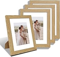 Vista 28 de Juego de 4 portarretratos de 4 x 6 pulgadas, hechos de vidrio real y marco de madera gris, exhibición en pared o mesa, para fotos de 3.5 x 5