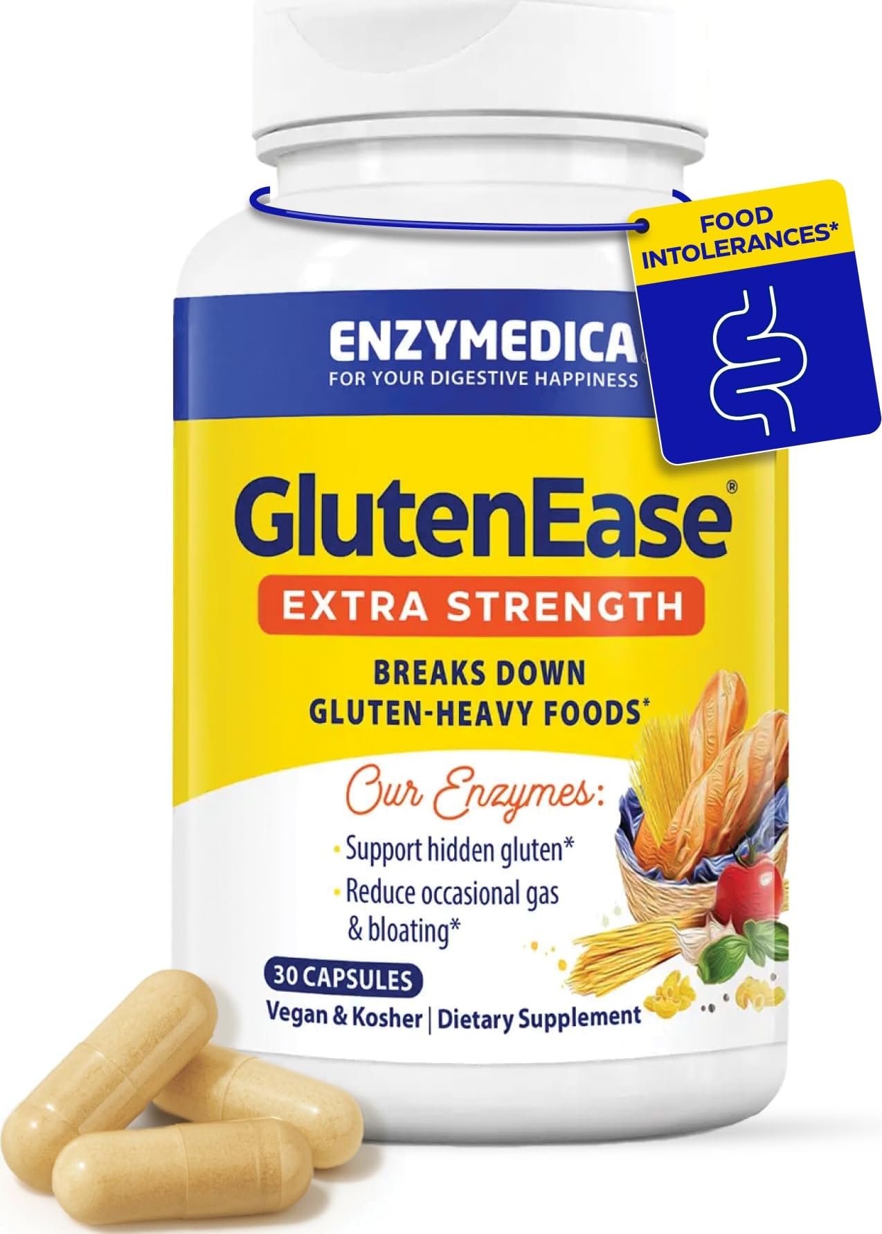 Enzymedica GlutenEase extra sterkte, geavanceerde Glutenverteringsenzymen voor vrouwen en mannen, snelwerkende formule voor opgeblazen verlichting & spijsvertering gezondheid, 30 capsules