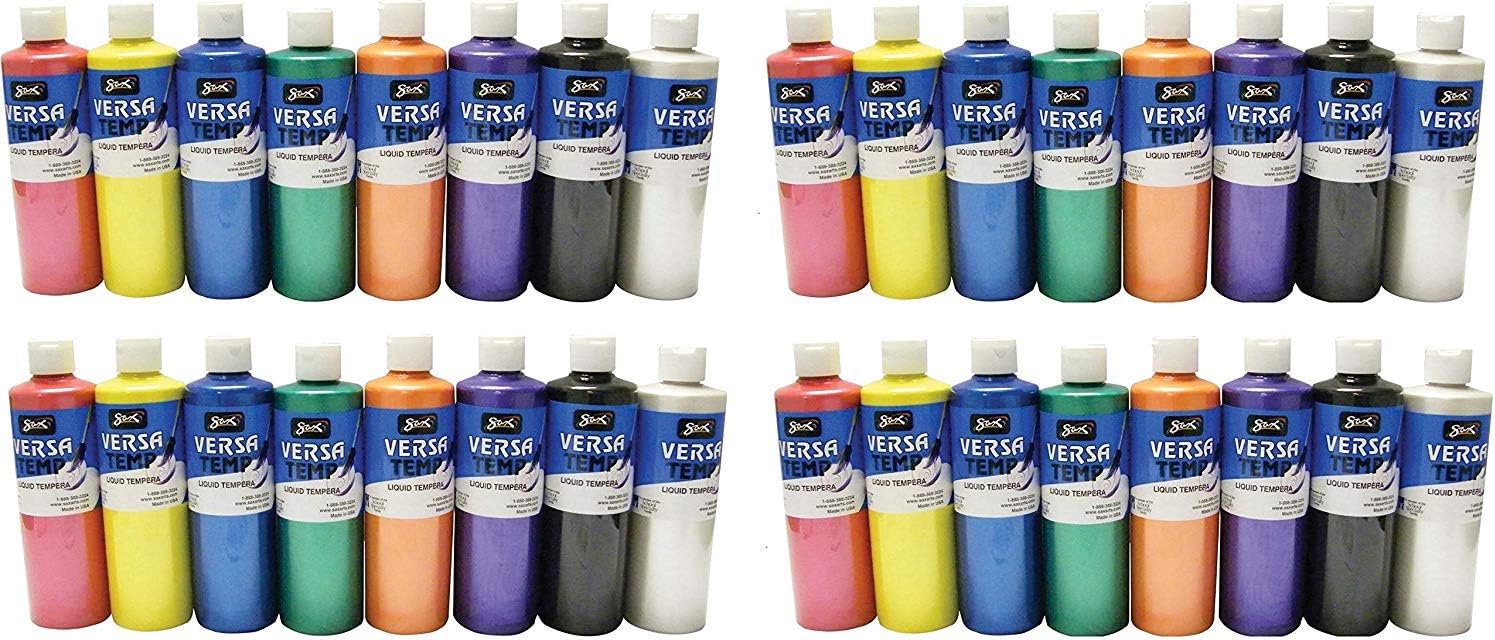 Sax Versatemp Heavy-Bodied Pearls Tempera Paint, 1 Pint, Assorted Colors, Set of 8-1440733 (4 X Pack of 8)
