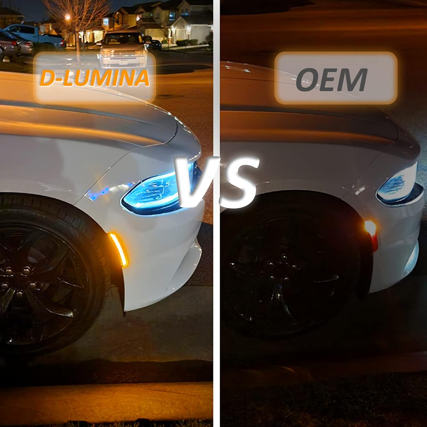 D-Lumina LED Front Side Marker Lights Amber Side Lights Dual LED Smoked Lens for Dodge Charger 2015-2022, Front Bumper Lights Reflectors Parking Lamp Indicator, Pack of 2