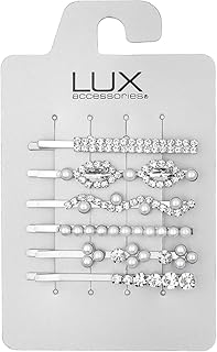 LUX ACCESSORIES Silver White Pearl Assorted Designs Bridal Hair Pins Set of 6