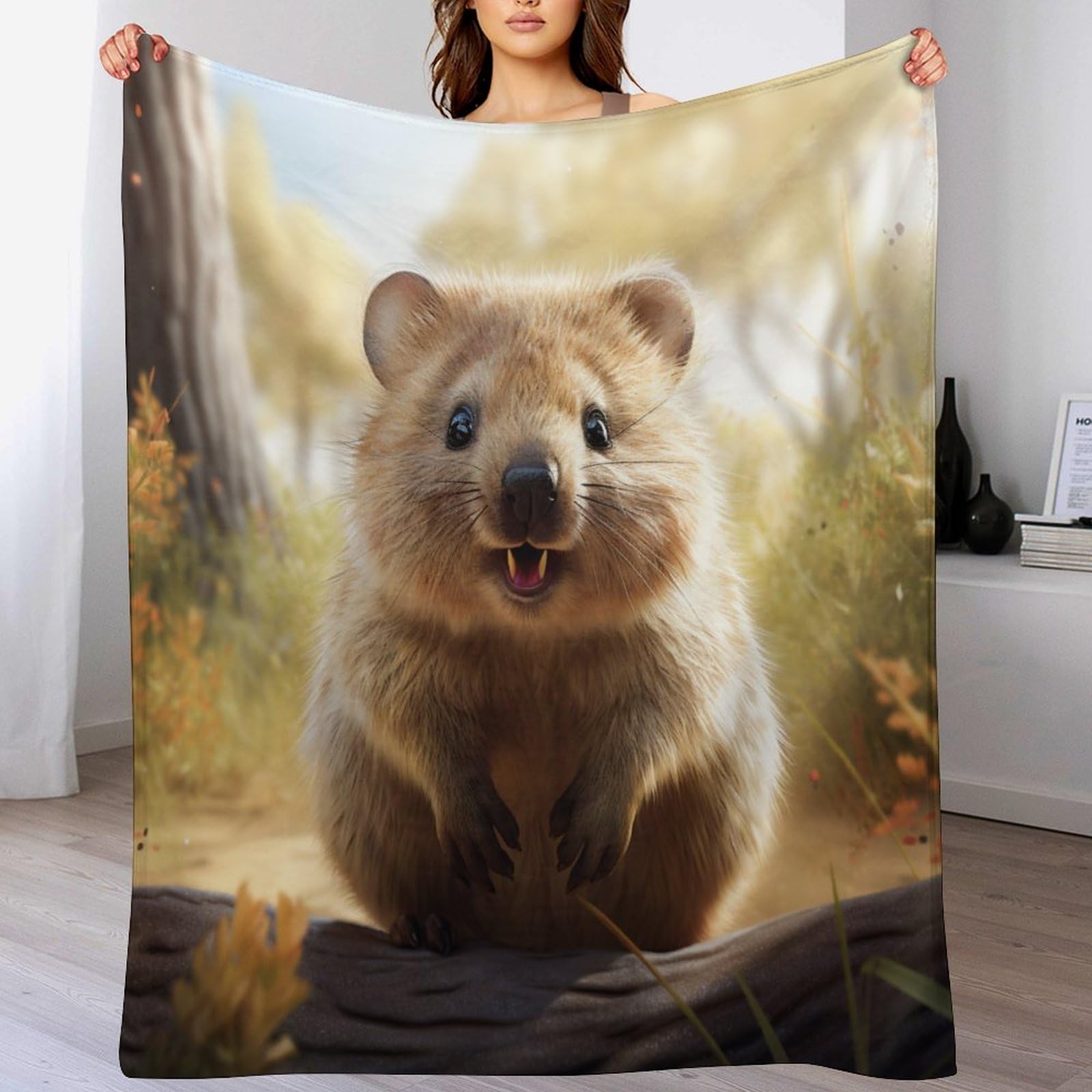 Pazzk Quokka Blanket, 3D Printed Flannel Throw Blanket,Super Soft Cozy Fuzzy Warm Throws,For Nap Blanket, Couch And House Decor Gift Idea（150×200Cm）