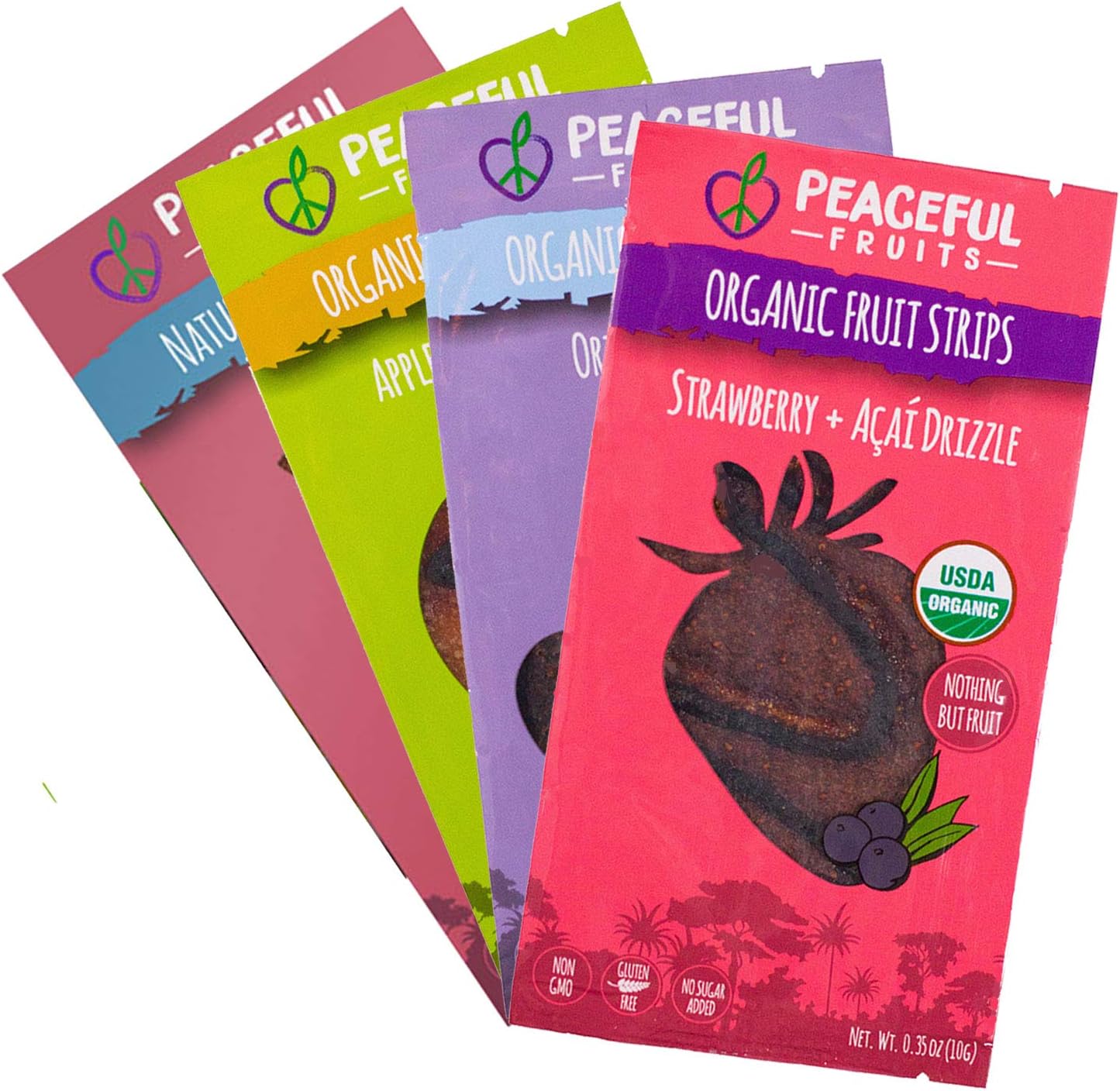 Peaceful Fruits 100% Fruit Strips (Variety pack (strawberry, acai, passionfrt, apple), 12 count)