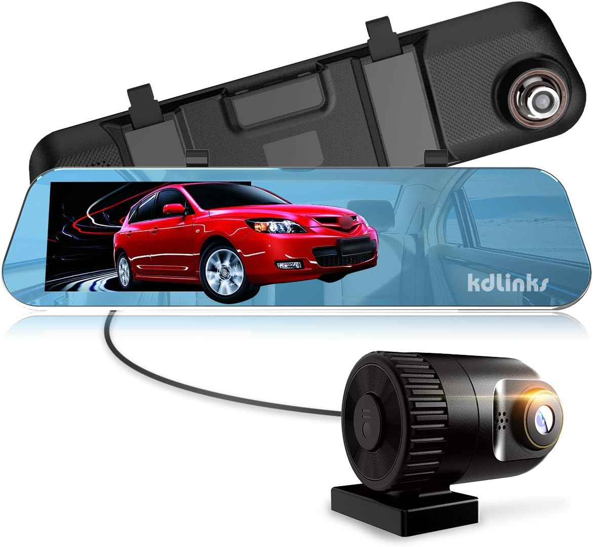 KDLINKS® R100 Ultra HD 1296P Front + 1080P Rear 280° Wide Angle Anti-Glare Rearview Mirror Dual Lens Dash Cam with IPS 5" Screen, Superior Night Mode, Advanced Dashcam Parking Mode, Support 64/128GB