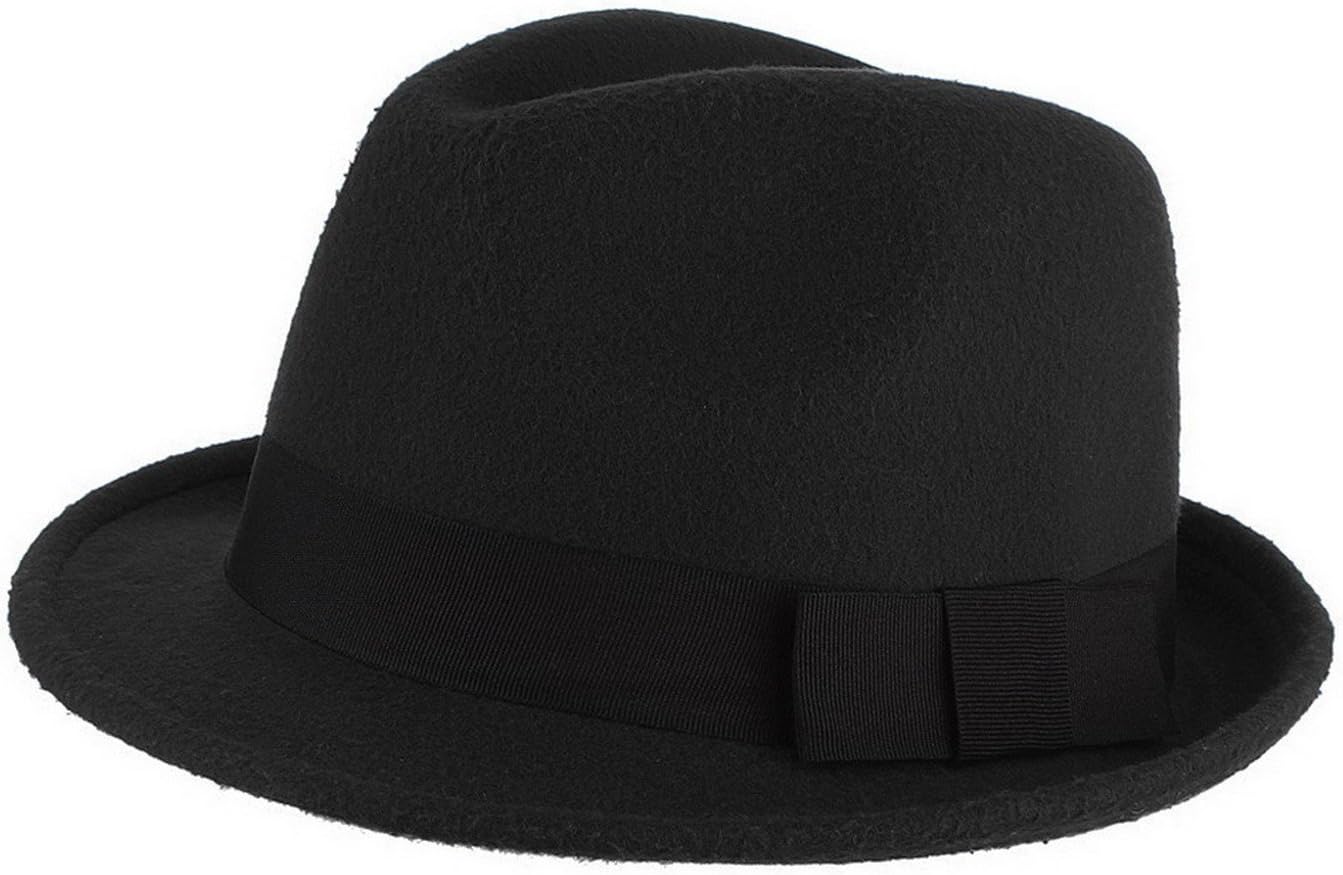 GEMVIE Men's Warm Wool Blend Dent Trilby Panama Fedora Gangster Hat Black