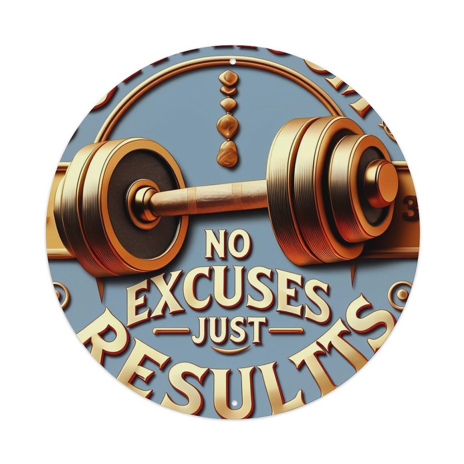 Gym Room No Excuses Just Results Retro Metal Sign Round Tin Sign, Vintage Decor Art Poster for Bar, Home, Man Cave, Kitchen, Laundry Room Gift 8x8Inch