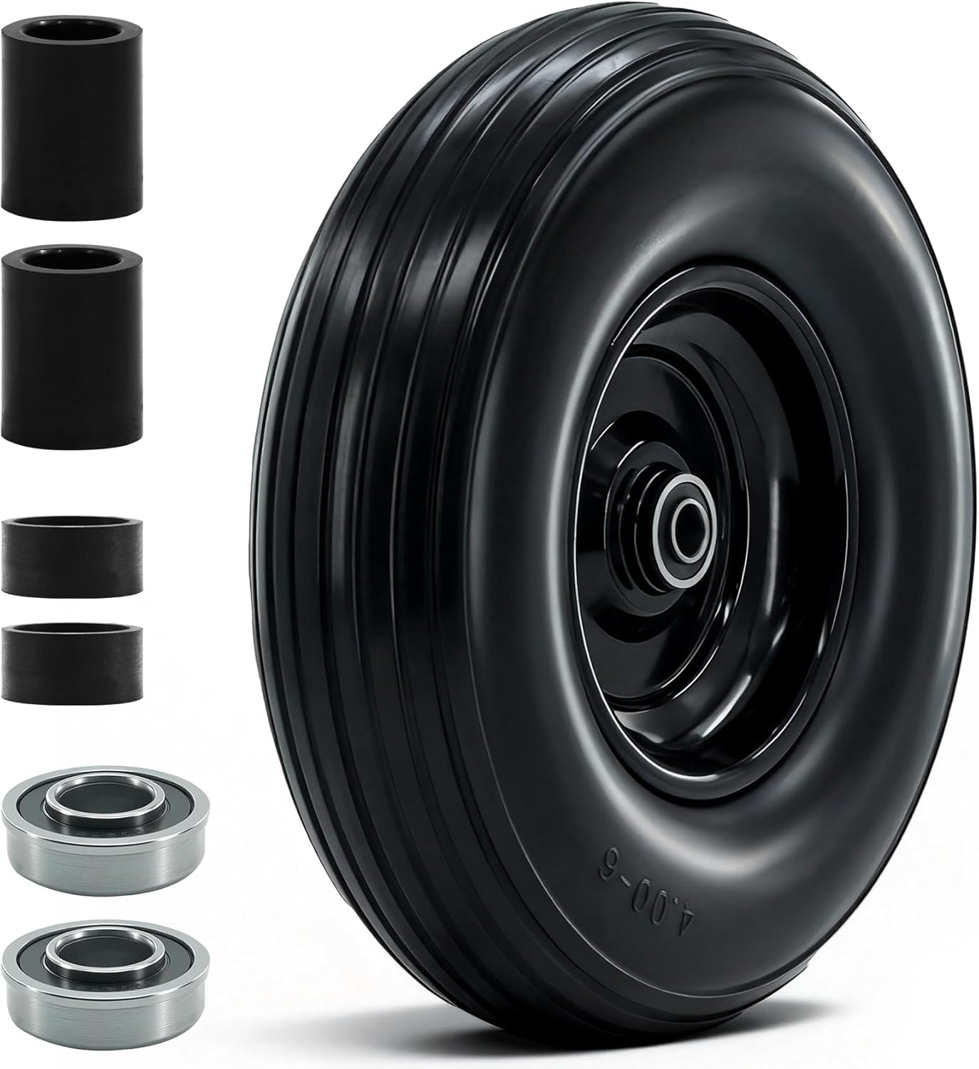 4.00-6 Tire and Wheel,13"Solid Tires,Excellent quality and high performance,Wheelbarrow Wheel with 1.75”-5.75”Centered Hub,5/8"&3/4" Bearing,Fit for Wheelbarrow/Wagon/Trolley/Garden Cart etc.(2packs)