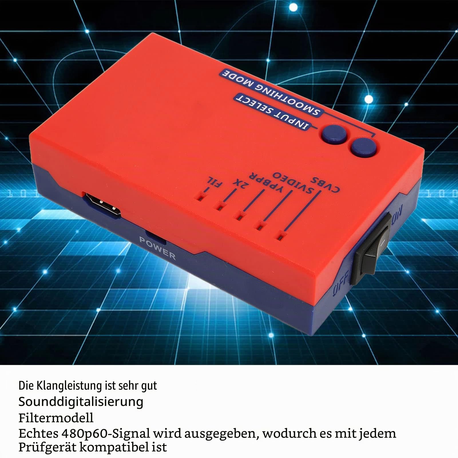 Bewinner Für RetroScaler2x AV zu HDMI Konverter Adapter, 480P Retro Game to TV Adapter, Gute Klangleistung für Vic20 für N64 für SFC für für MD2 für MD1 für C64(Rot)