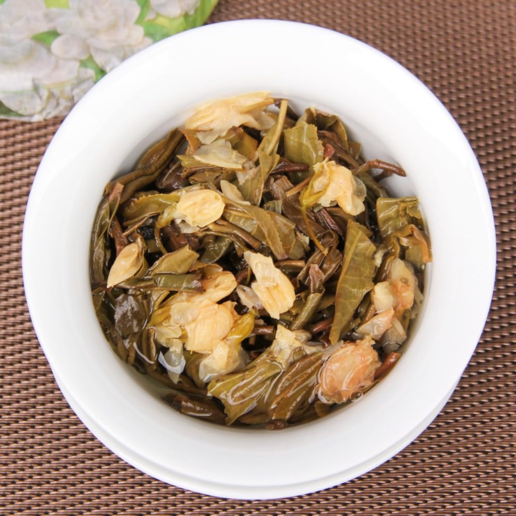 Thé Pu-erh Cru Du Yunnan | Gâteau De Thé Vert Au Jasmin | De Qualité A, Thé Floral Pressé Parfumé | Boisson Naturelle Saine (100g * 5)