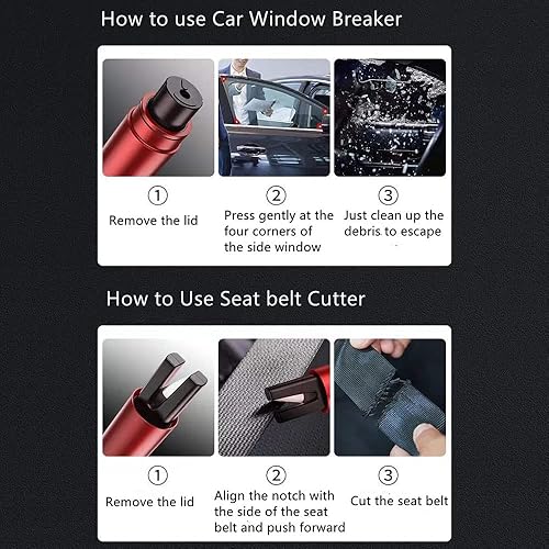 Miniatura 7 de Martillo de seguridad portátil, herramienta de escape de emergencia, interruptor de ventana multifunción con cortador de cinturón de seguridad,