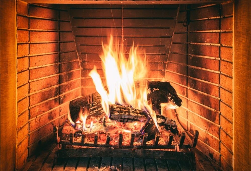 LFEEY 7x5ft Burning Firewoods Photo Backdrop Large Fireplace Flaming Woods Camping Poster Outdoor Travel Barbeques Party Photography Background Photo Studio Props