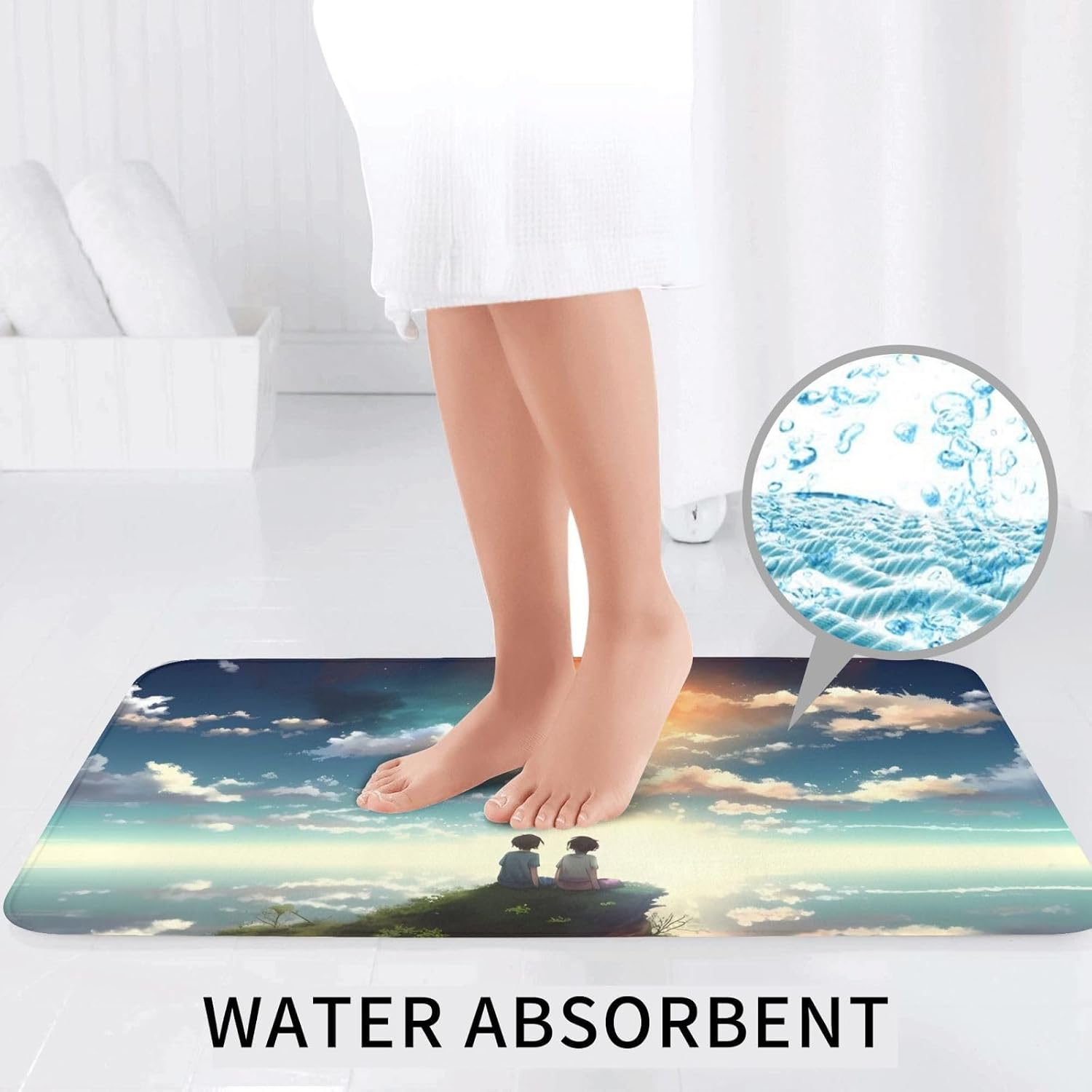 Bathroom Rugs Sets 3 Piece Soft Absorbent Bath Mats for Bathroom U-Shaped Contour Rug and Toilet Lid Cover Anime Sky Bath Mat Non-Slip Area Rug Machine Washable Toilet Rug Floor Mats image 5