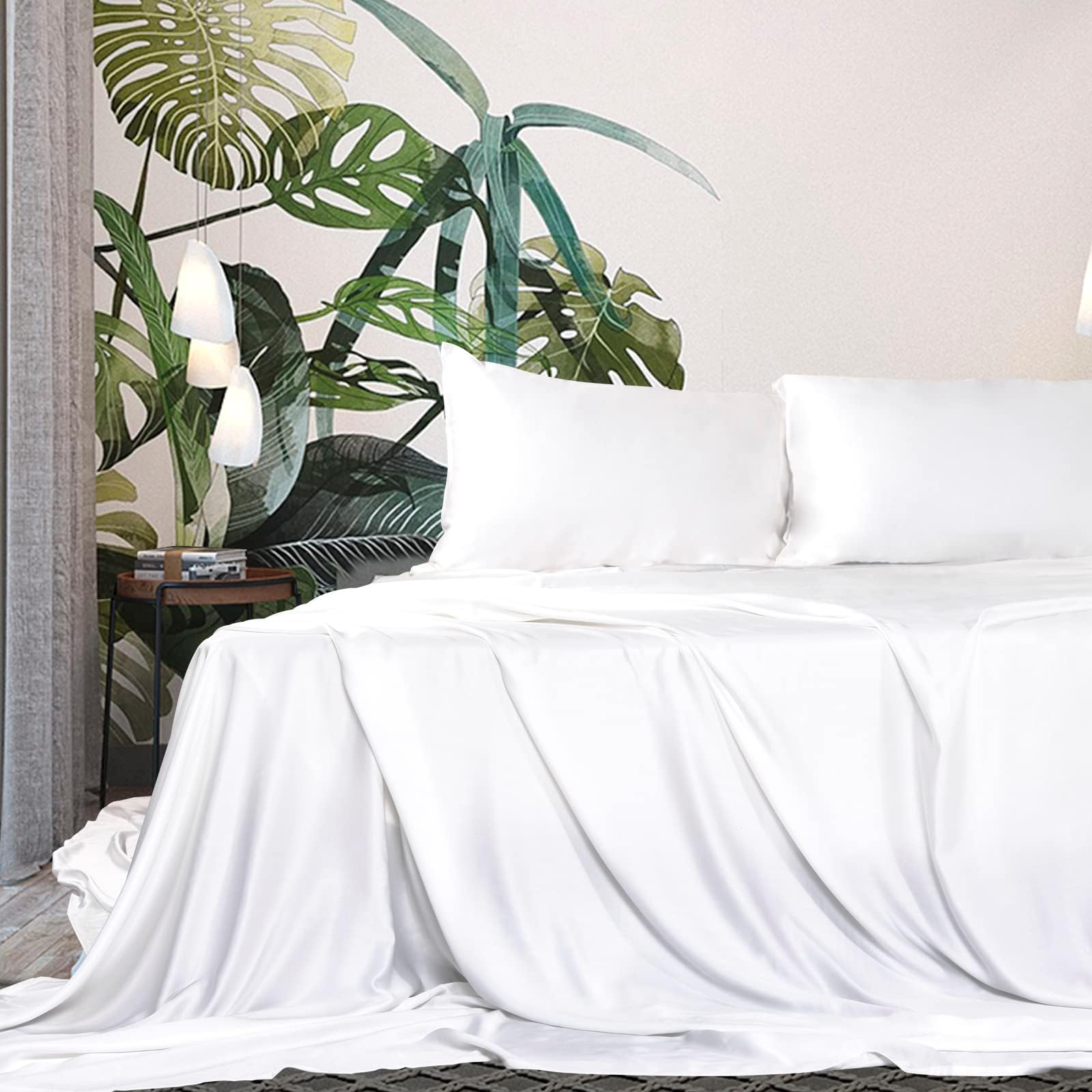 NEXHOME PROTencel Sheets Cal King Size 4 Piece, 100% Eucalyptus Lyocell Cooling White Bed Sheets Set, Organic Breathable Fitted Sheets with 16 Inch Deep Pocket for Hot Sleepers, 72" x 84"