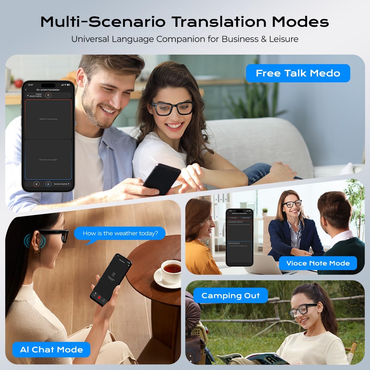 AI Smart Glasses,HD 1080P Camera Glasses with Video Recording & Photo Taking,140+ Language Real-Time Translation Glasses Perfect for Travel, Business(Transparent Anti-Blue)