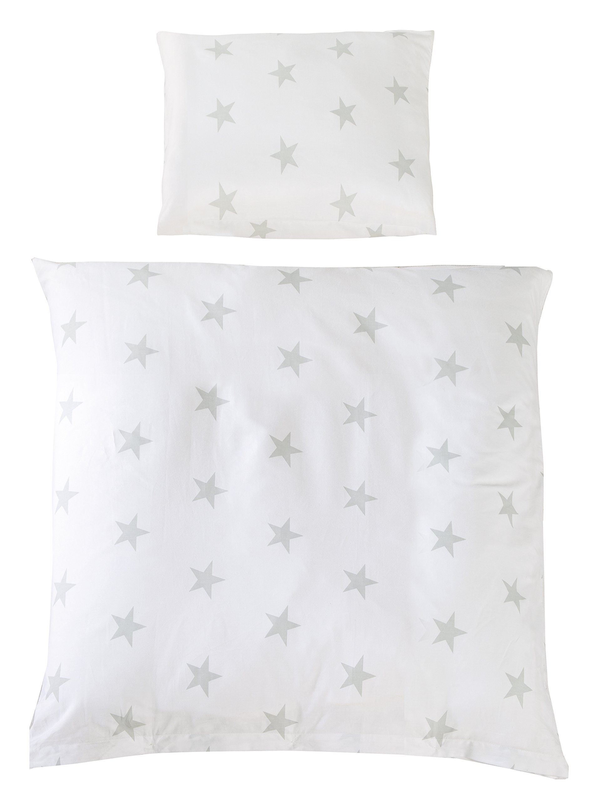 roba Babybettwäsche 80 x 80 Little Stars - Bettwäsche Set 2 teilig mit Stern Motiv - Baby Wiegenset 80x80 Decke & 40 x 35 Kissenbezug aus Baumwolle - Weiß