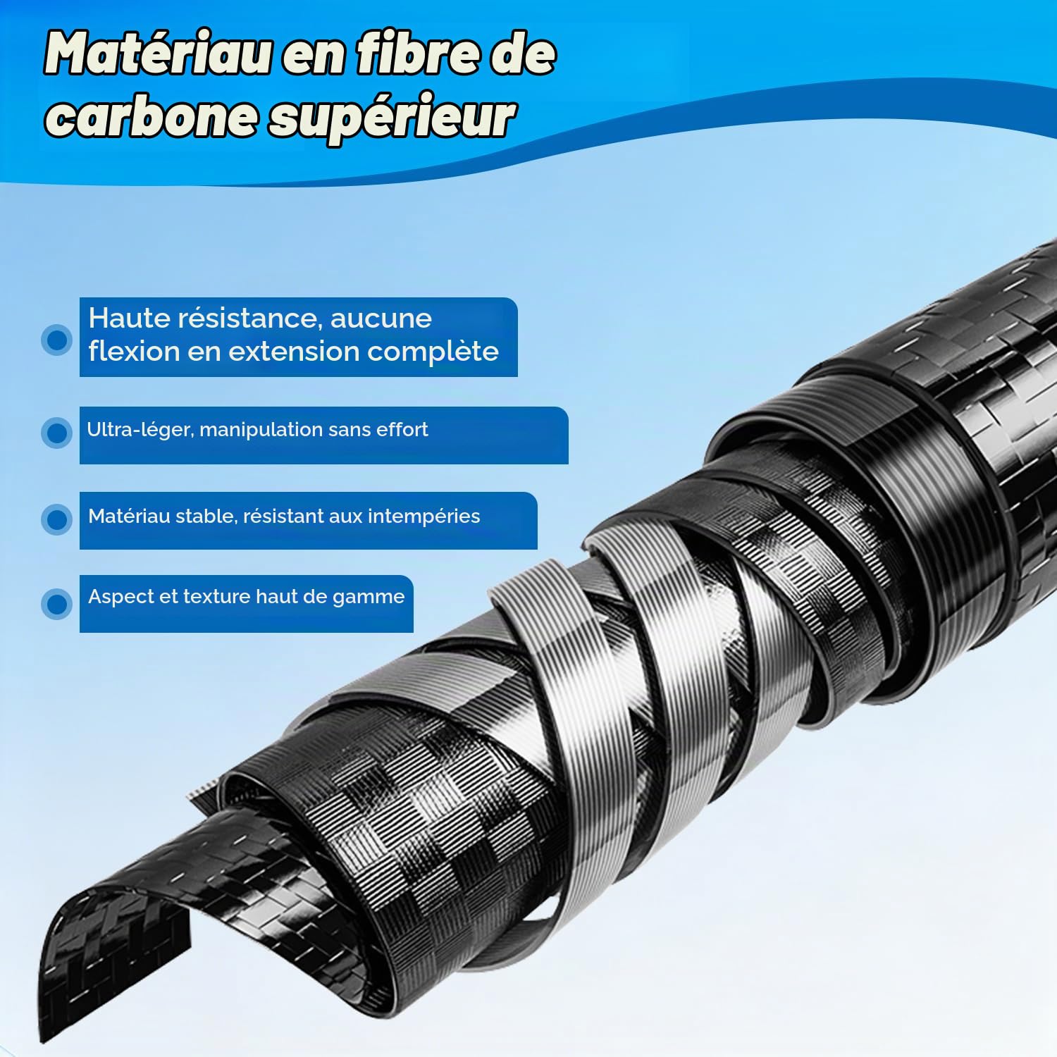 DOBEN Perche Télescopique pour Piscine Fibre De Carbone 4,88 m, Multifonction Manche Telescopique Piscine Est Très Résistante Et Stable pour Epuisette Piscine, Peinture, Dépoussiérage Et Nettoyage