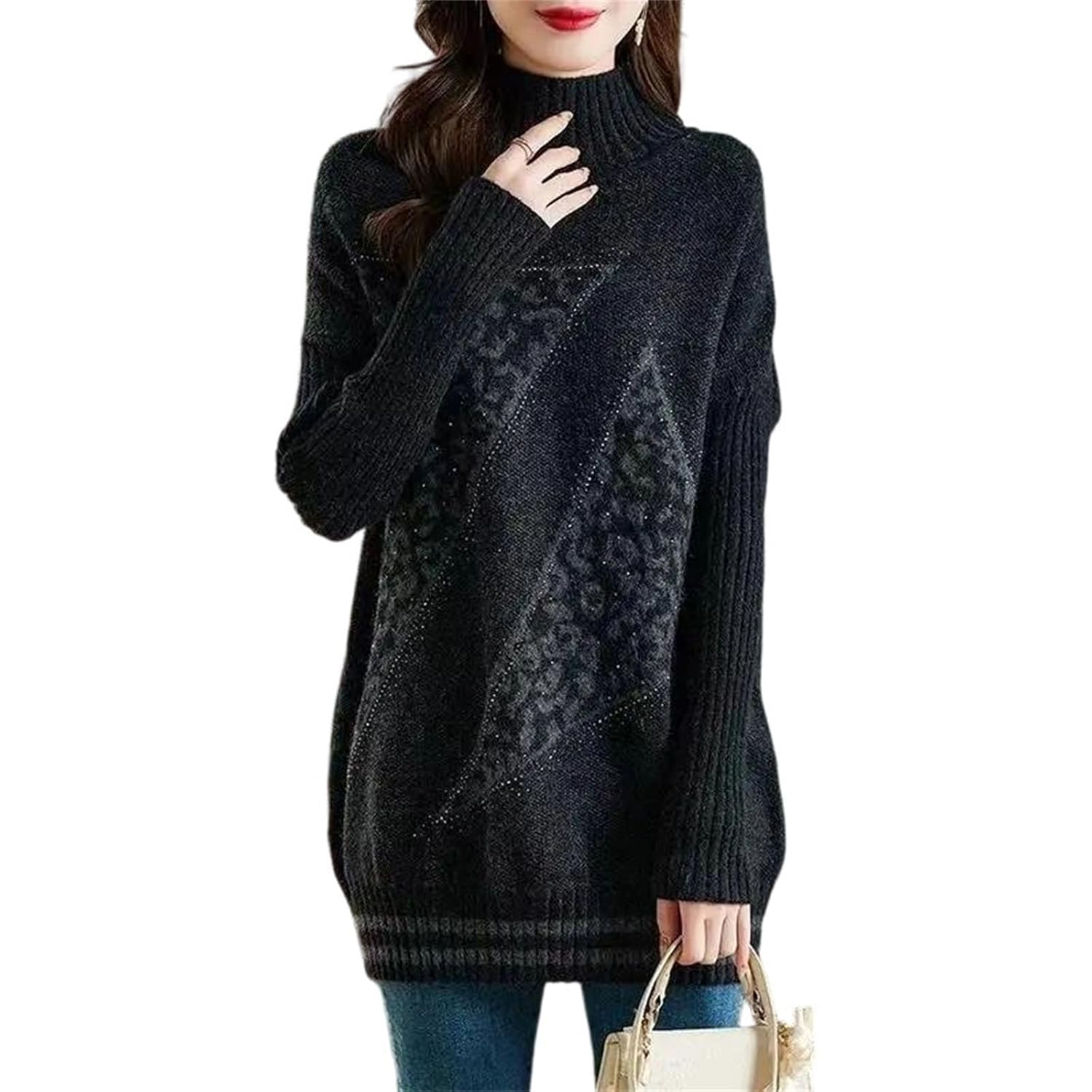 Womens Half Turtleneck Knit Pullover Loose Fit Long Sleeve Sweater Winter Casual Warm Top