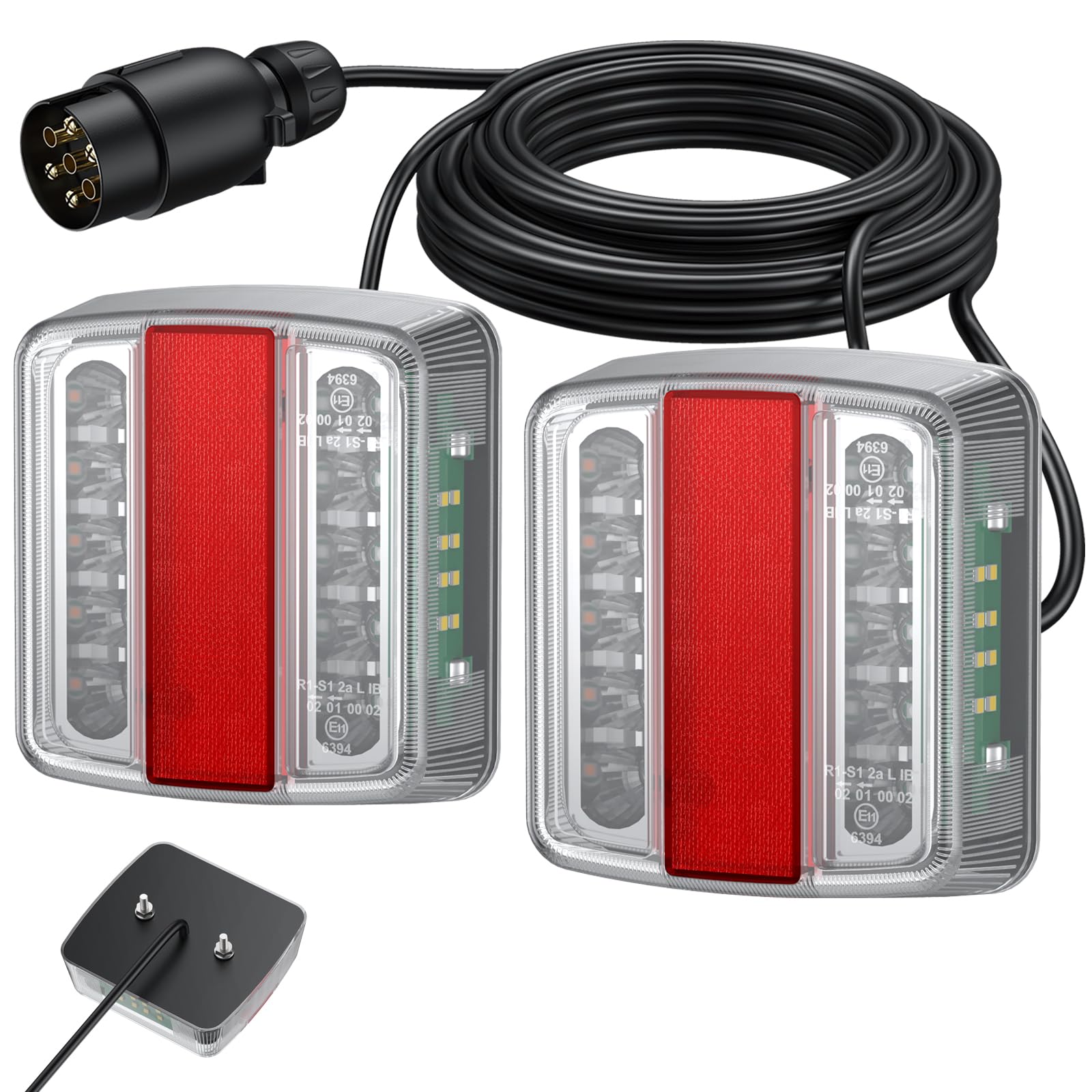 AUTOUTLET Feux Arrière Remorque Feux de Remorque Montage à Vis Câble de 7,5m 7 Broches 18 LEDs Super Claires avec E Mark E11 pour La Circulation Routière pour Camping-Car Camion Poids Lourd Tracteur