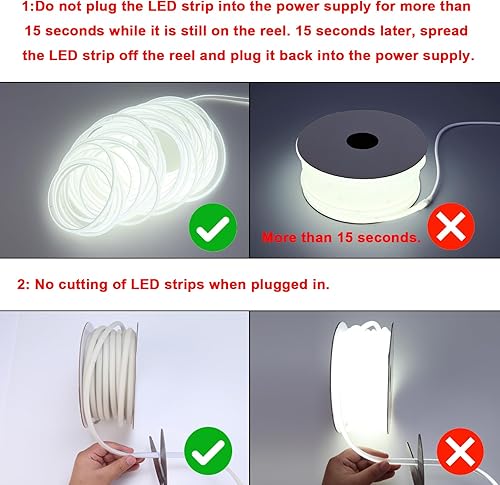 Miniatura 6 de BENLUN AC 110V COB LED tira 65.6ft blanco frío 6000K impermeable IP65 ultra brillante neón LED tira 288LEDsM silicona LED cuerda luces patio trasero