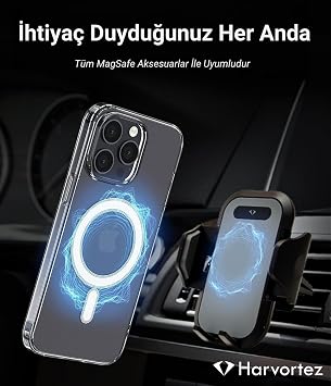 HARVORTEZ, iPhone 12 Mini, MagSafe Uyumlu Güçlü Manyetik Kılıf, PC Çevre Dostu Malzeme, Logo Görünür Kapak, TamUyumlu, Köşe Darbe Emicili Zarif Case (Şeffaf)