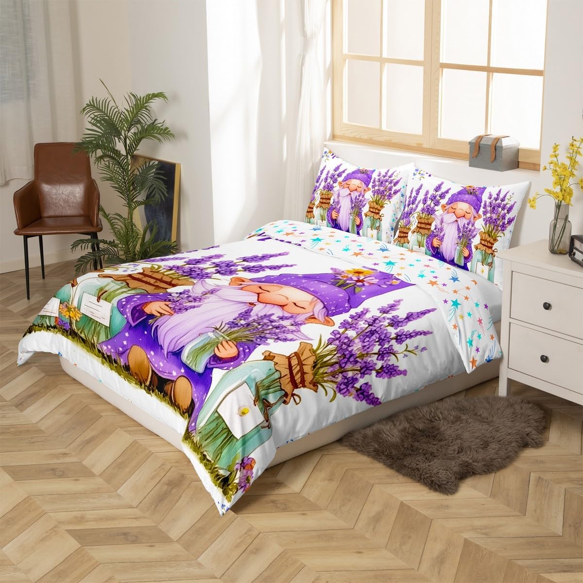 Feelyou Christmas Bedding Duvet Cover Set King Size Gnome Bedding Set for Kids Boys Girls Violet Comforter Cover Set Bright Violet Bedspread Cover Fashion,No Comforter