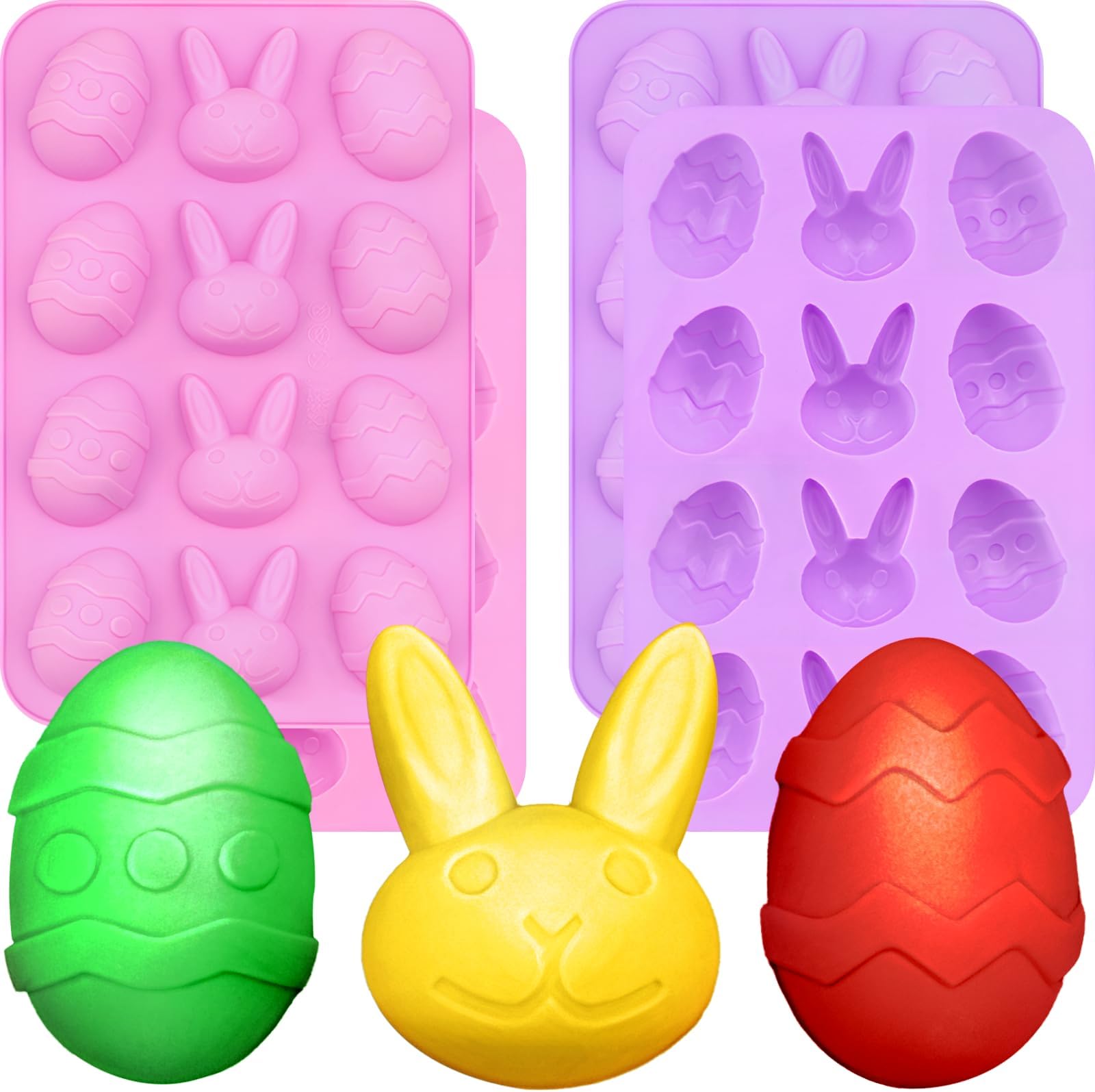 Amazon.com: 2 Pack Easter Chocolate Mold 18 Cavity Easter Egg Rabbit ...