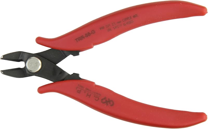 Hakko CHP TRR-58-G Macro Soft Wire Cutter, Flush Cut, 3.0mm Hardened Carbon Steel Construction, HRC 58, 21-Degree Angled Jaw, 14mm Jaw Length, Wide Head, 10 Gauge Maximum Cutting Capacity