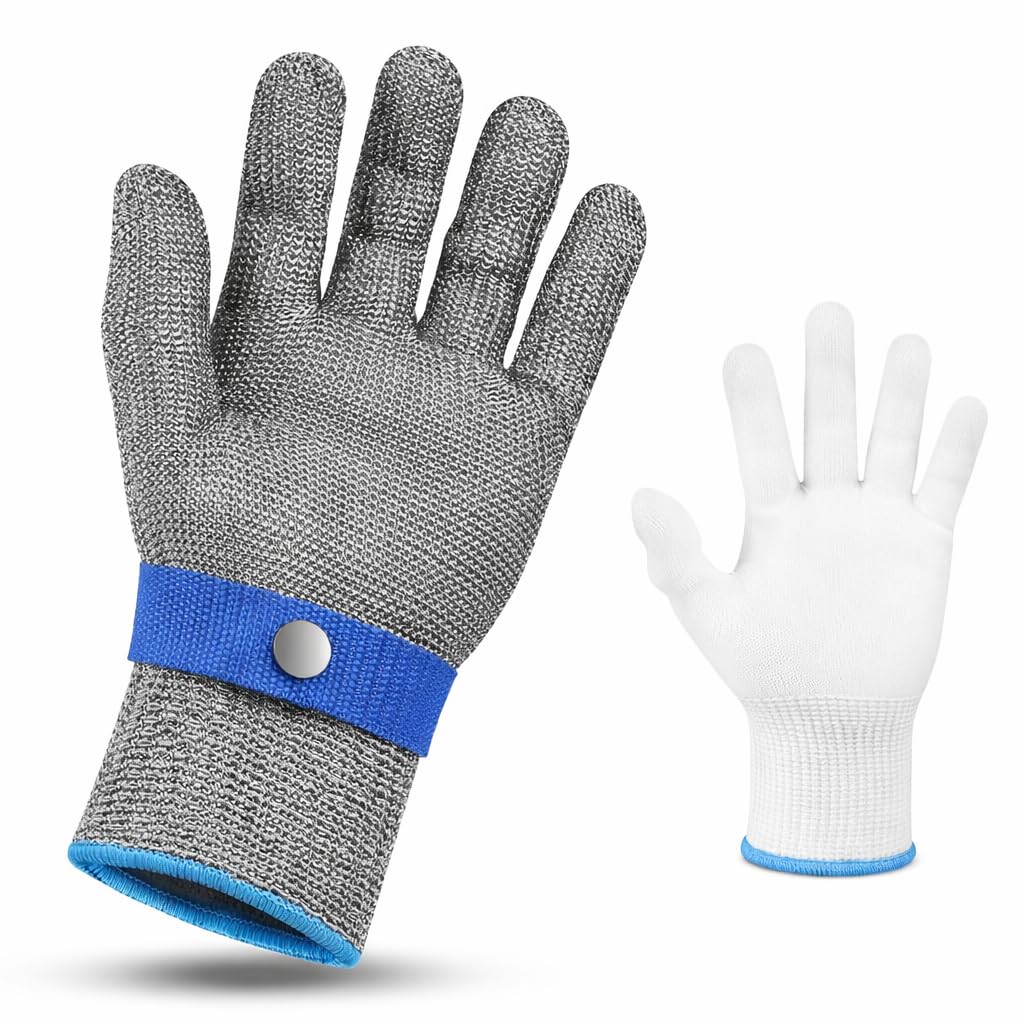 Guantes anticorte cocina nivel ANSI A9, protección integral de palma, dorso, dedos y muñeca, CE EN 388:2016 2 4 4 X F, con guante interior de nylon para mayor comodidad. (1, XL)