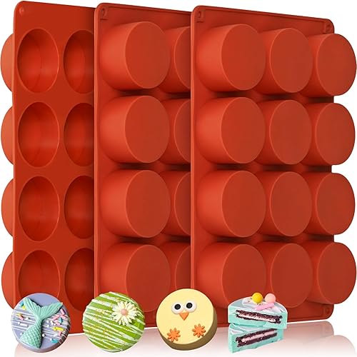 HKNMTT Moldes redondos de silicona, 3 unidades, 12 cavidades de 2.1 pulgadas, cilindro redondo cubierto de chocolate, moldes para hornear