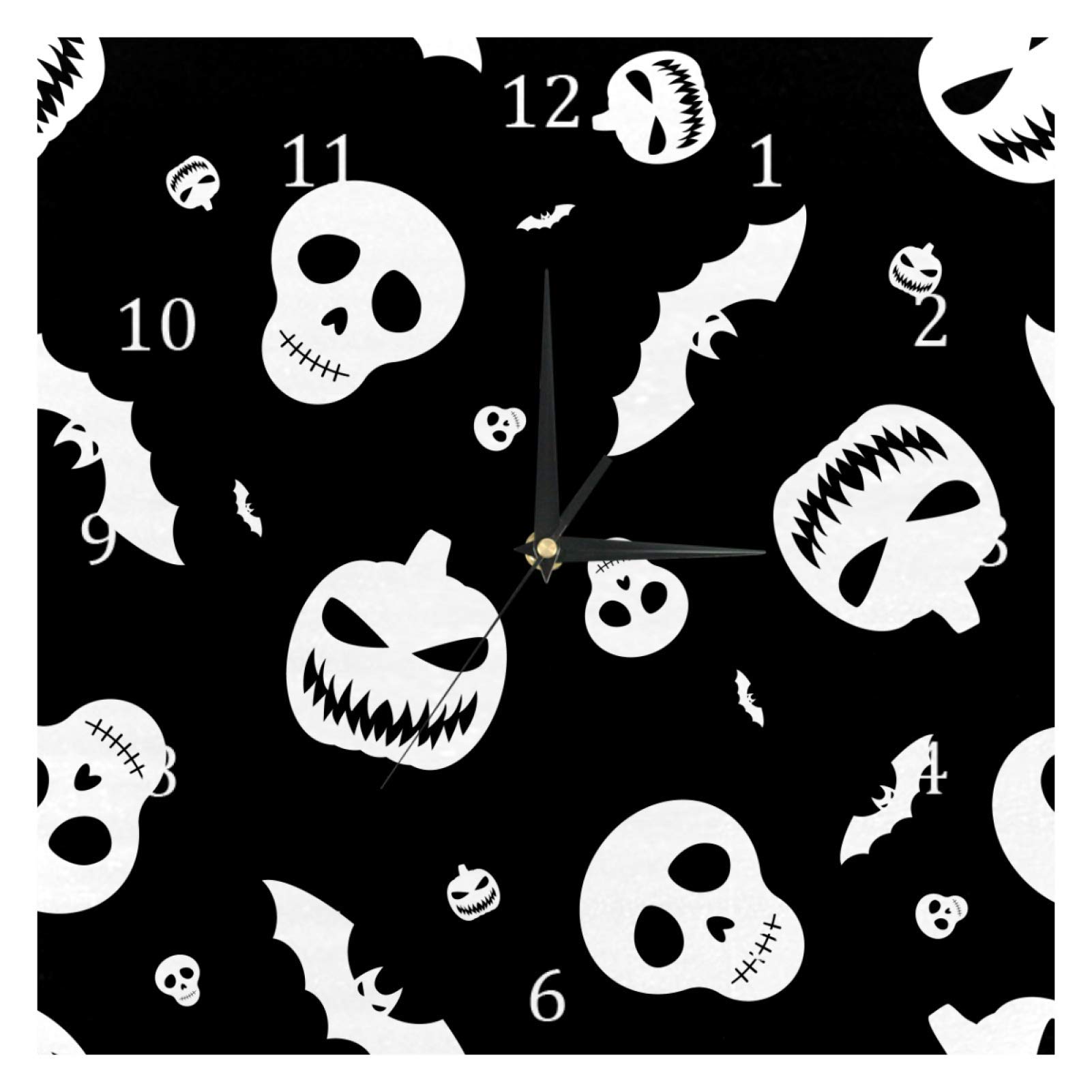 Horloge murale Halloween citrouilles blanches et crânes silencieuse pour salon