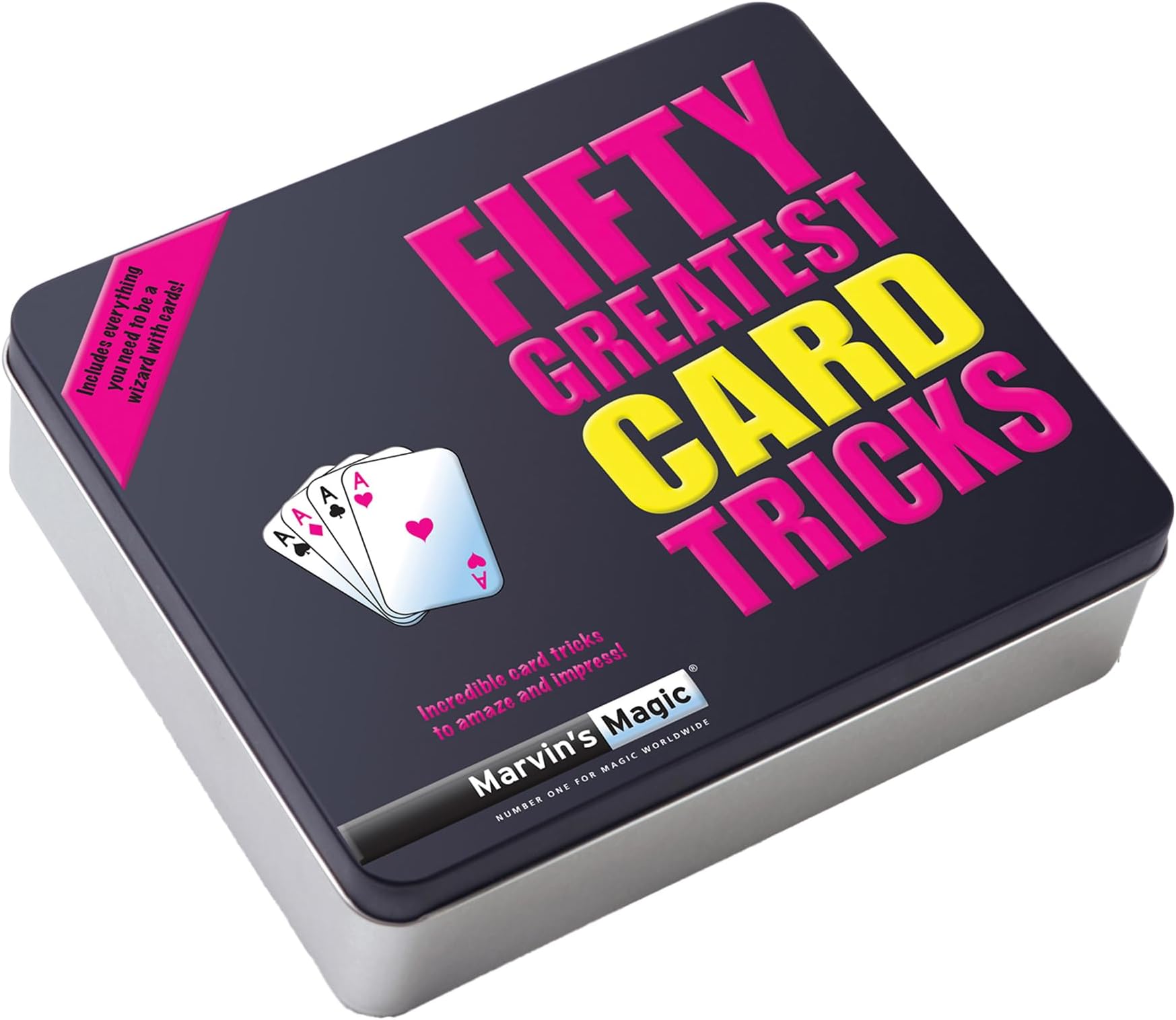 Fifty Greatest Card Age 8+ Tricks Set - Children & Adults Magic Card Set - Includes Card Illusions, Close up and Mind Reading Tricks - Comes In Gift Set Tin - Suitable for +