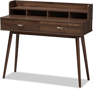 Baxton Studio Sharon Mid-Century Modern Walnut Brown Finished 2-Drawer Desk