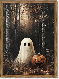 12 Halloween Kitchen Decor Ideas for Fun Seasonal Touches 31 Framed Vintage Halloween Ghost Canvas Wall Art, Cute Ghost Pumpkin Wall ...