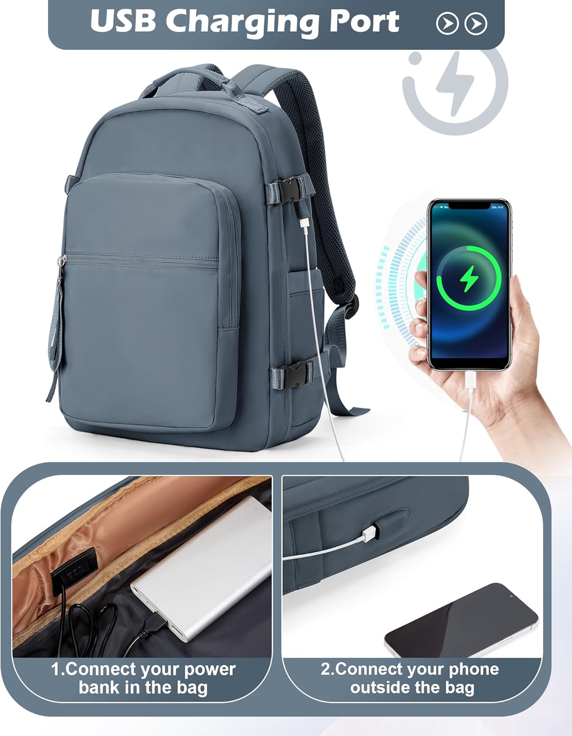 Vacuum Backpack With Pump,Travel Laptop Backpacks For Women Men,Vacpack Backpacks With Vacuum Compression Bags Seal Packing,Carry On Backpack, Personal Item Travel Bag Sapphire Blue - Image 5