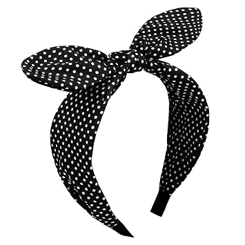 Huachi Black Polka Dot Headbands for Women Halloween 50s Outfit Accessories Cute Bow Bunny Ears Head Bands for Womens Hair Accessories Turban 1950s Costume Party Favor Headwear Headpiece