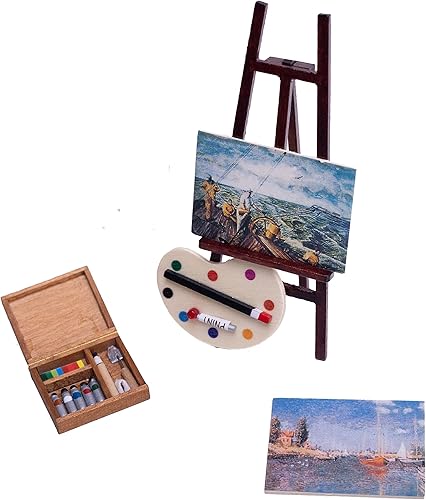 Miniatura 3 de Fateanuki Juego de herramientas de pintura para casa de muñecas, juguete de casa de muñecas en miniatura, balcón, patio, muebles de decoración,